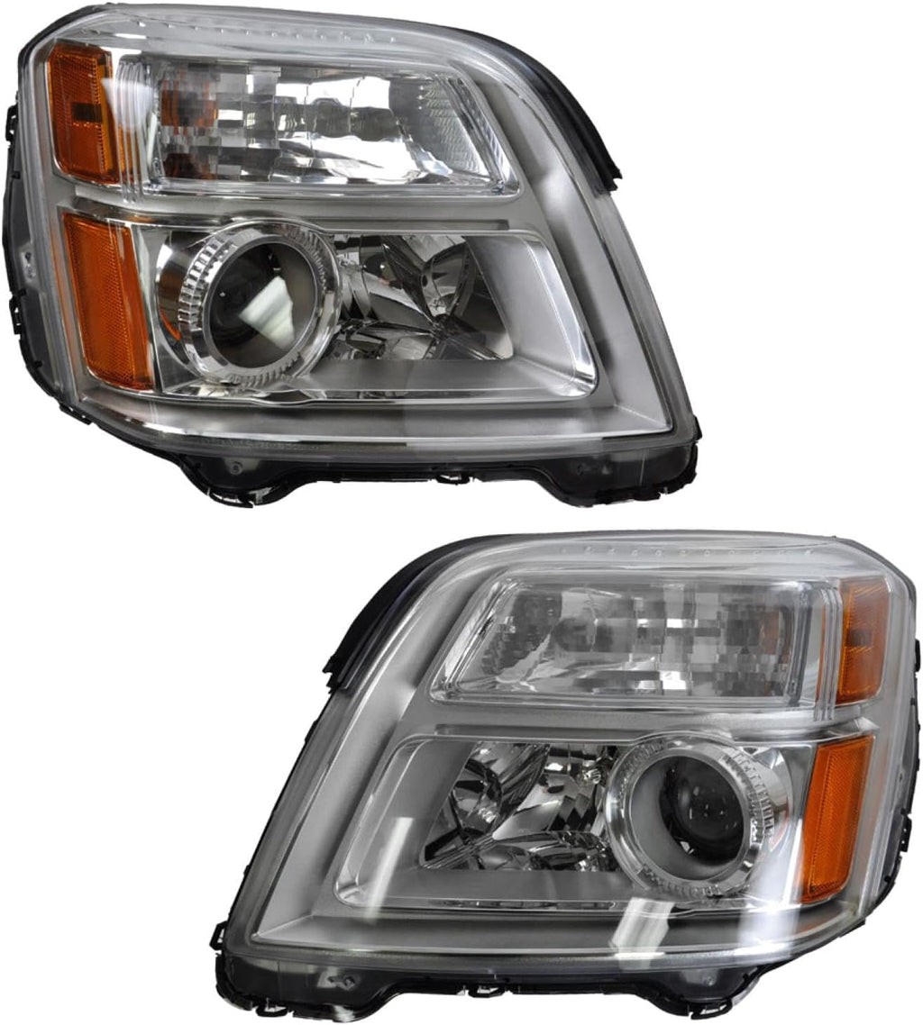 TRQ Driver and Passenger Side Headlight Assembly Set Compatible with 2010–2015 GMC Terrain