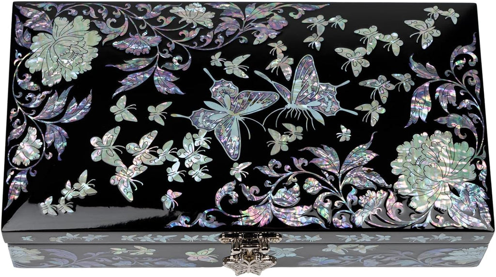 February Mountain Butterfly Pearl Jewelry Box with Removable ring tray - Ideal Gift for Her on Any Occasion