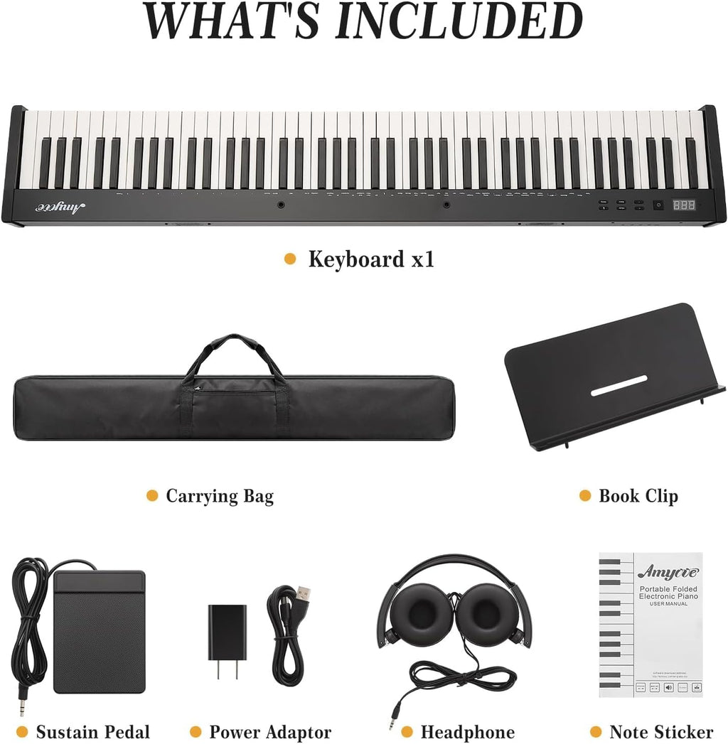 Garvee 88 Key Full-Size Semi-Weighted Electronic Keyboard Piano, Portable Design with Headphones, Sustain Pedal, Power Adapter & Travel Case - Perfect for Beginners and Adult Players
