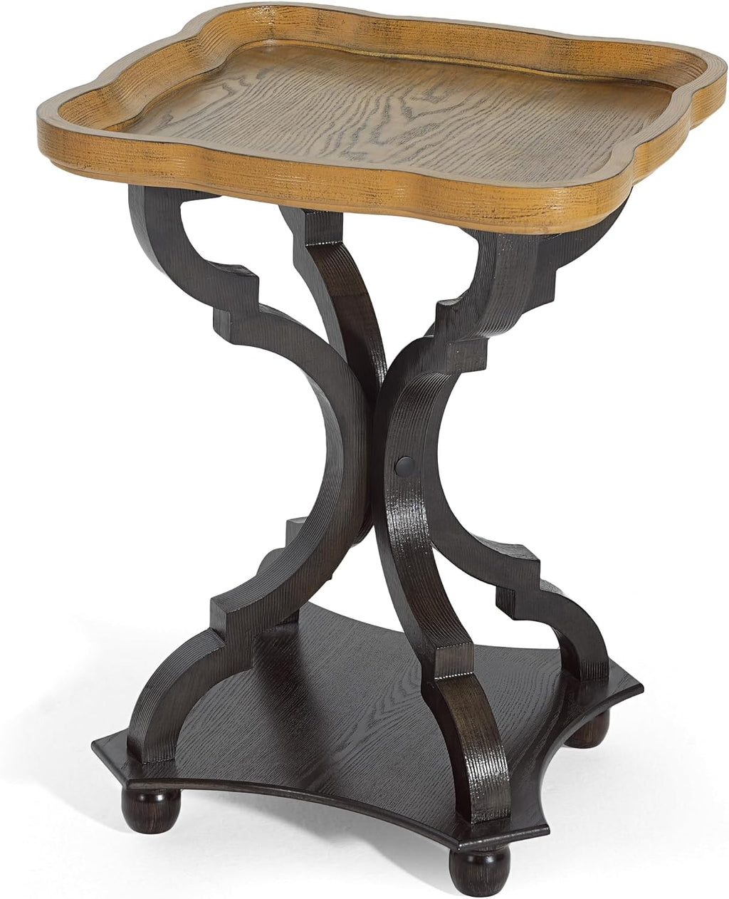 Christopher Knight Home Eudora 25' Small End Table, Hourglass Design Accent Table with Lipped Tabletop, French Country Furniture, Wooden Small Coffee Table, Living Room Side Table, Black + Natural
