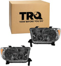 TRQ Driver and Passenger Side Headlight Assembly Set Chrome Housing Compatible with 2007-09 Toyota Tundra 2010-13 Toyota Tundra without Automatic Leveling Headlights 2008-17 Sequoia