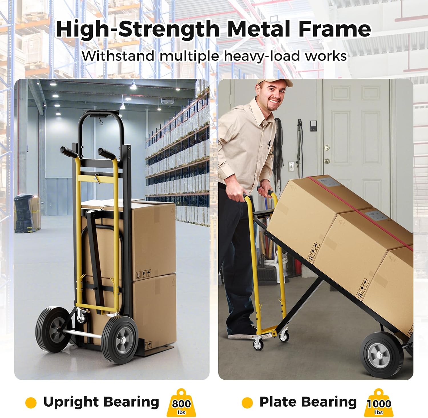 Goplus Convertible Hand Truck, 3-in-1 Metal Dolly Cart with 4 Wheels (2 Lockable), 1000 LBS Capacity, Safety Straps, Heavy-Duty Collapsible Folding Cart for Moving Home, Garage, Shop