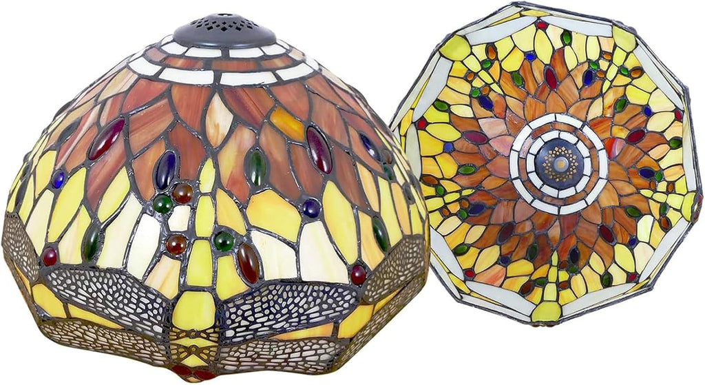 12 Inch Dragonfly Stained Glass Lamp Shade, Tiffany Style Lampshades Replacement, Handmade Vintage Lamp Cover Accessories Only for Table lamp Pendant Light Ceiling Fixture,Orange