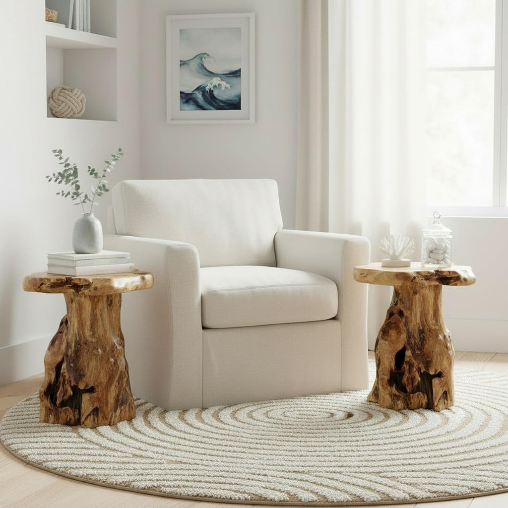WELLAND Natural Tree Stump Stool, 19'' Tall Side Table, Live Edge End Table, Natural Edge Accent Table, Plant Stand for Living Room, Bedroom