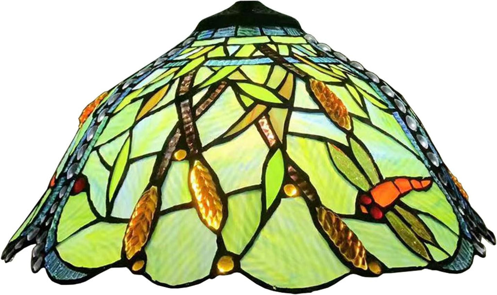 Tiffany Lamp Shade Replacement Only 16X9 Inch Dragonfly Stained Glass Lampshades, Vintage Victorian Green Light Cover for Table Lamp Floor Lamp Hanging Pendant lamp Ceiling Light