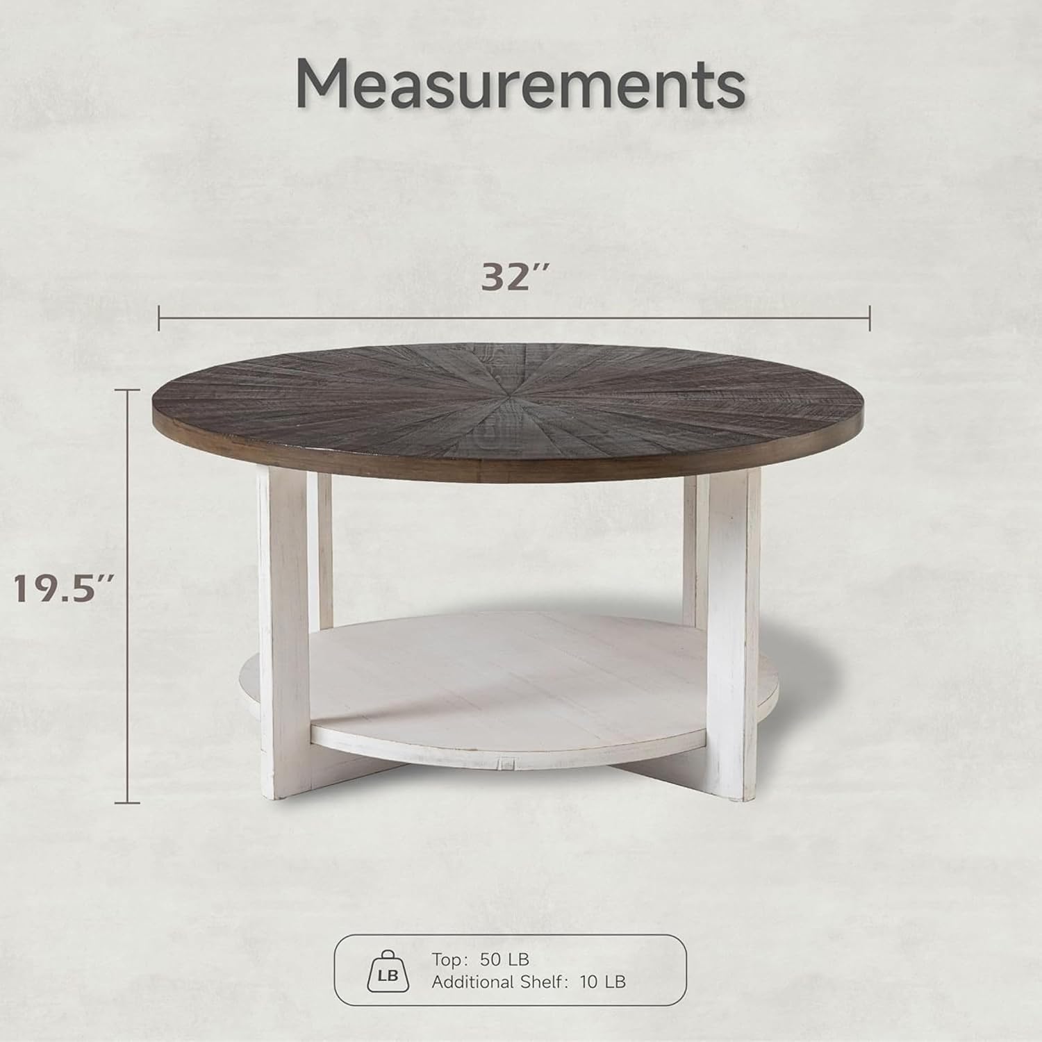 Round Wood Coffee Tables with Storage, Rustic Farmhouse Coffee Table with Distressed Wood Top, Large Circle Table for Living Room, Brown, 32Dx32Wx19.5H in