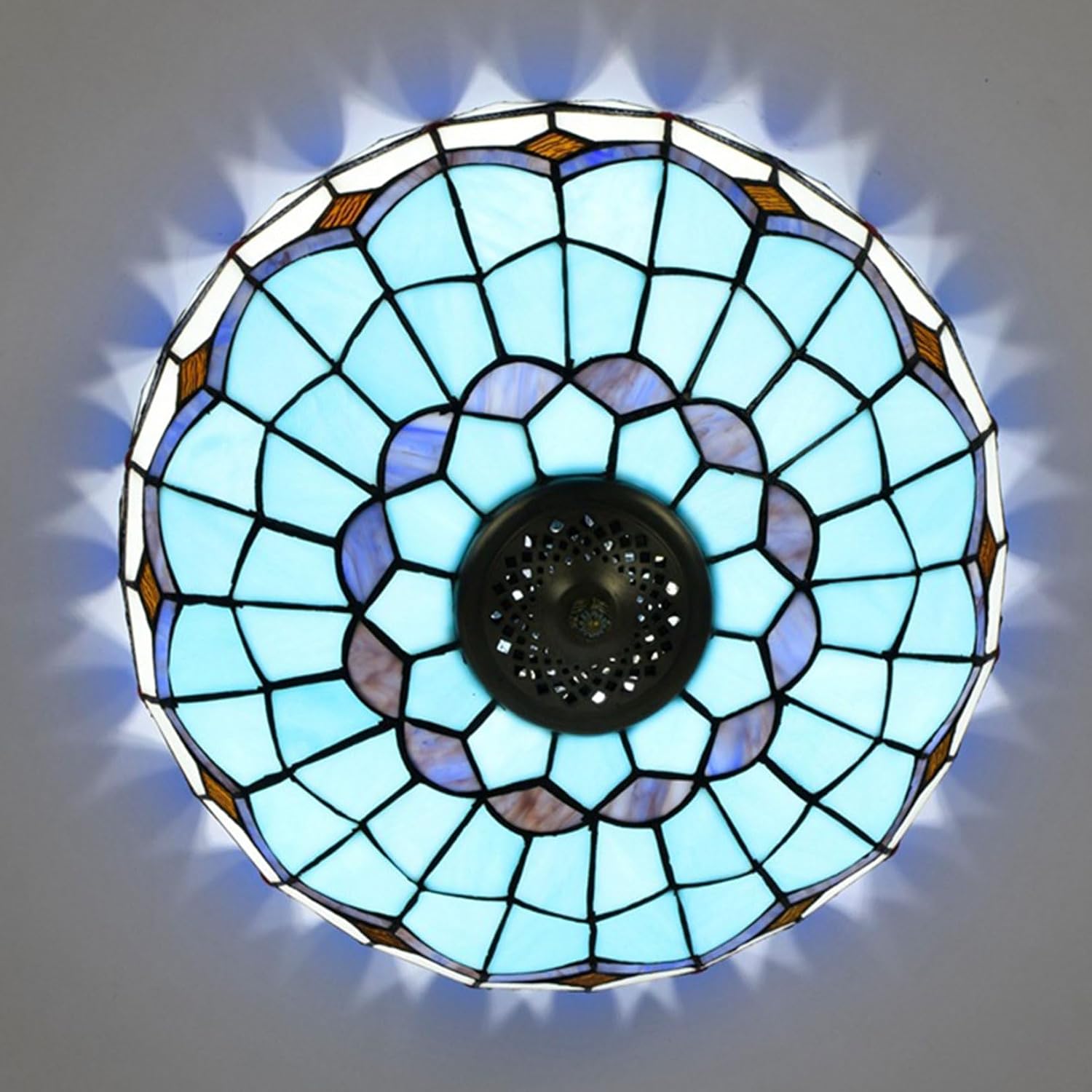 Tiffany Lamp Shade 16 Inch Wide Accessories Replacement Only Blue Mediterranean Stained Glass Lampshades Vintage Feather Light Cover for Table Lamp Floor Lamp Pendant Light Ceiling Fixture