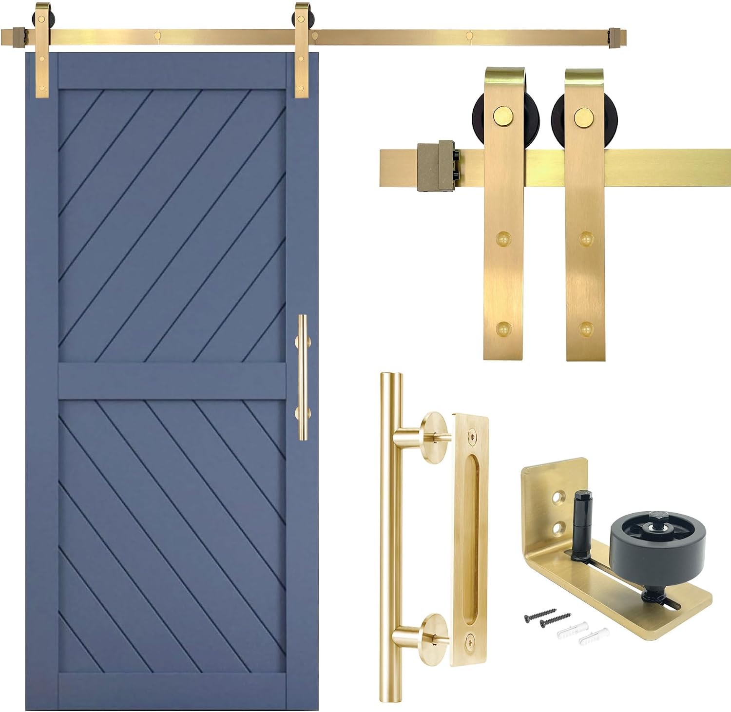 Rio Salto Gold Barn Door Hardware Kit Adjustable 72' Length Sliding Hardware 6FT Modern Barn Interior Gold Brushed Brass Panel Hardware - Hardware ONLY (Hardware Kit Plus, 6 Feet - Single Door)