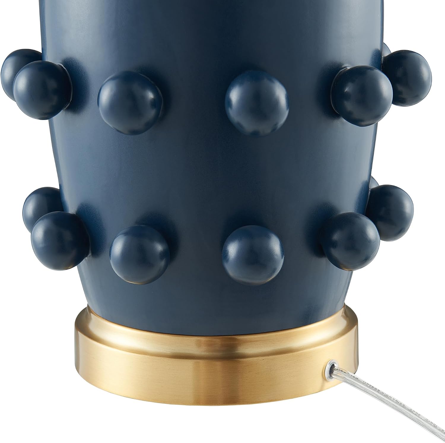 Henn&Hart 25.5'' Modern 1-Light Ceramic Table Lamp with Spherical Orbs on Lamp Body with White Fabric Drum Shade for Living Room, Bedroom, or Office, Matte Navy