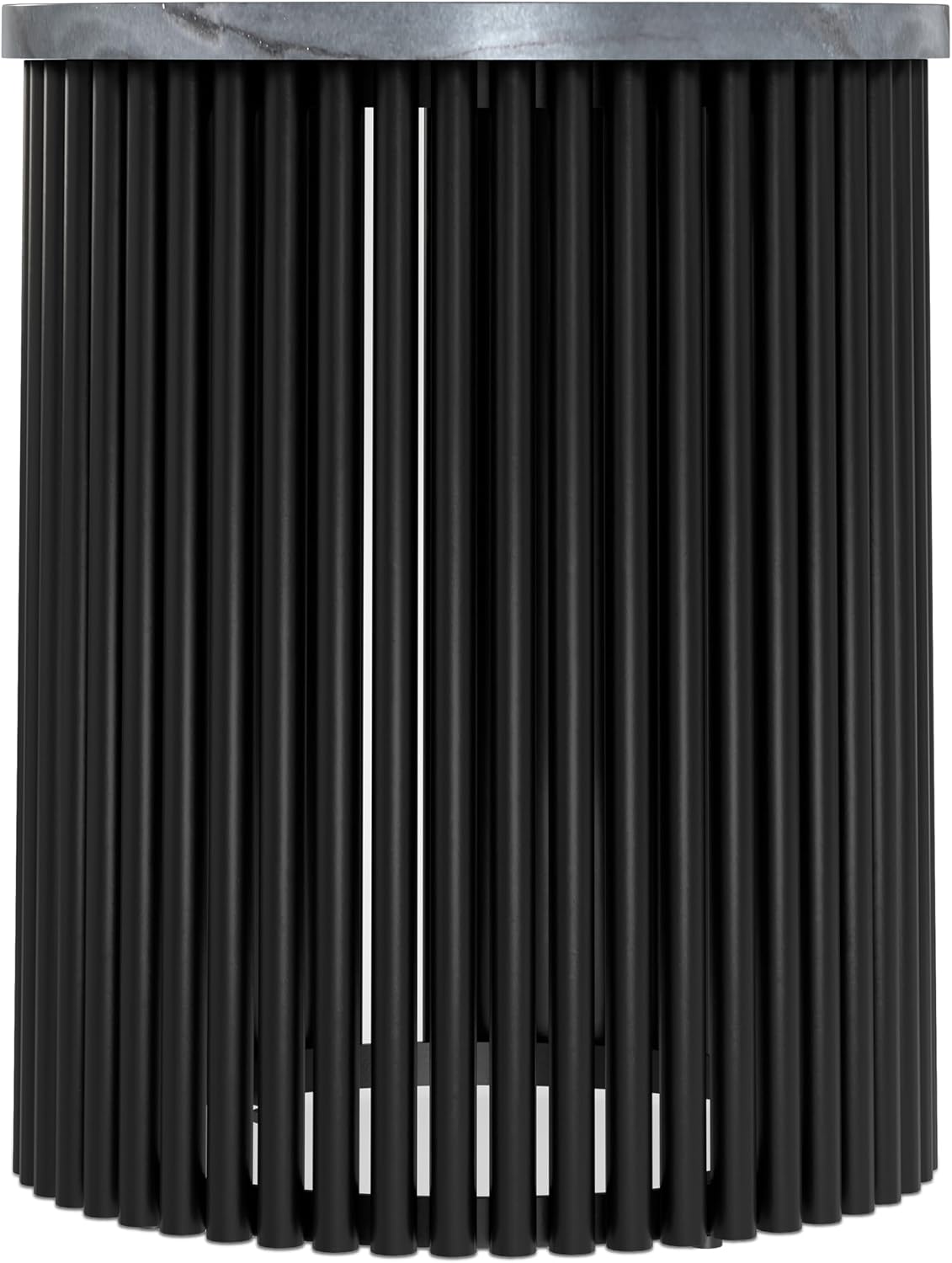 SIMPLIHOME Demy Metal Accent Table - 18 inch Wide Solid Metal Round Side Table with Genuine Marble Top and Slatted Base in Black, Contemporary End Table for Living Room with Compact Design, Assembled