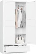MIIIKO Wardrobe Closet with Drawer, 2 Doors Clothes Cabinet, 72' Metal Storage Cabinets with Hanging Rod, Bedroom Armoires Laundry Room and Office Clothes Storage Organizer Cabinets
