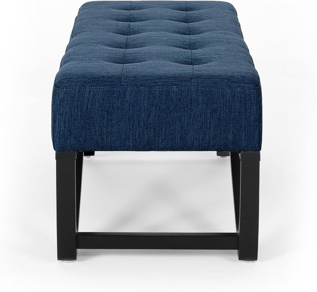 Christopher Knight Home Assis Upholstered Ottoman Bench, Tufted Top Upholstered Ottoman Foot Stool for Bedroom Home Office, Modern Coffee Table for Living Room, Navy Blue