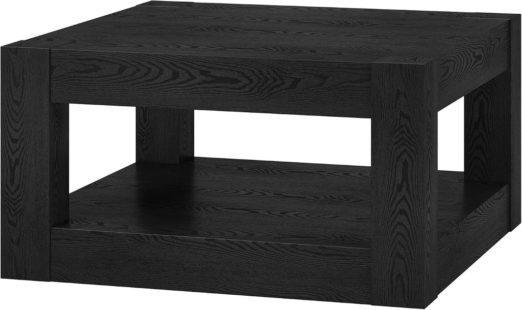 Henn&Hart 32' Wide Square Coffee Table in Natural Black, for Home, Living Room, Bedroom, Entertainment Room, Office