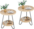 Tribesigns Set of 2 Round Side Table, 2-Tier End Table with Metal Legs, Modern Industrial Beside Table, Small Accent Table Snack Table for Living Room, Bedroom, Small Space, Wood Color