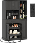 Pantry Cabinet, 67.7' Tall Kitchen Pantry Storage Cabinet with 360° Rotating Shelf & 2 Pull-Out Racks, Freestanding Kitchen Hutch with Charging Station & Drawer, for Dining Room, Black