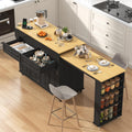 80'-48' Extendable Kitchen Island with Extended Dining Table and Power Outlet,Large Mobile Kitchen Storage Islands with 2 Storage Drawers,Rolling Islands Cart with 3 Extra Rows Open Shelves(Black)