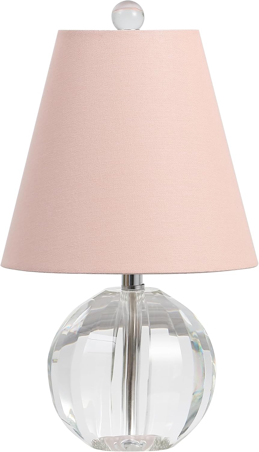 JONATHAN Y 16' Clear/Pink Crystal Ball LED Table Lamp, White Modern Bedside Lamp, with White Linen Empire Shade, Glam Orb Glass Nightstand Lamp for Living Room, LED Bulb (JYL2079C)
