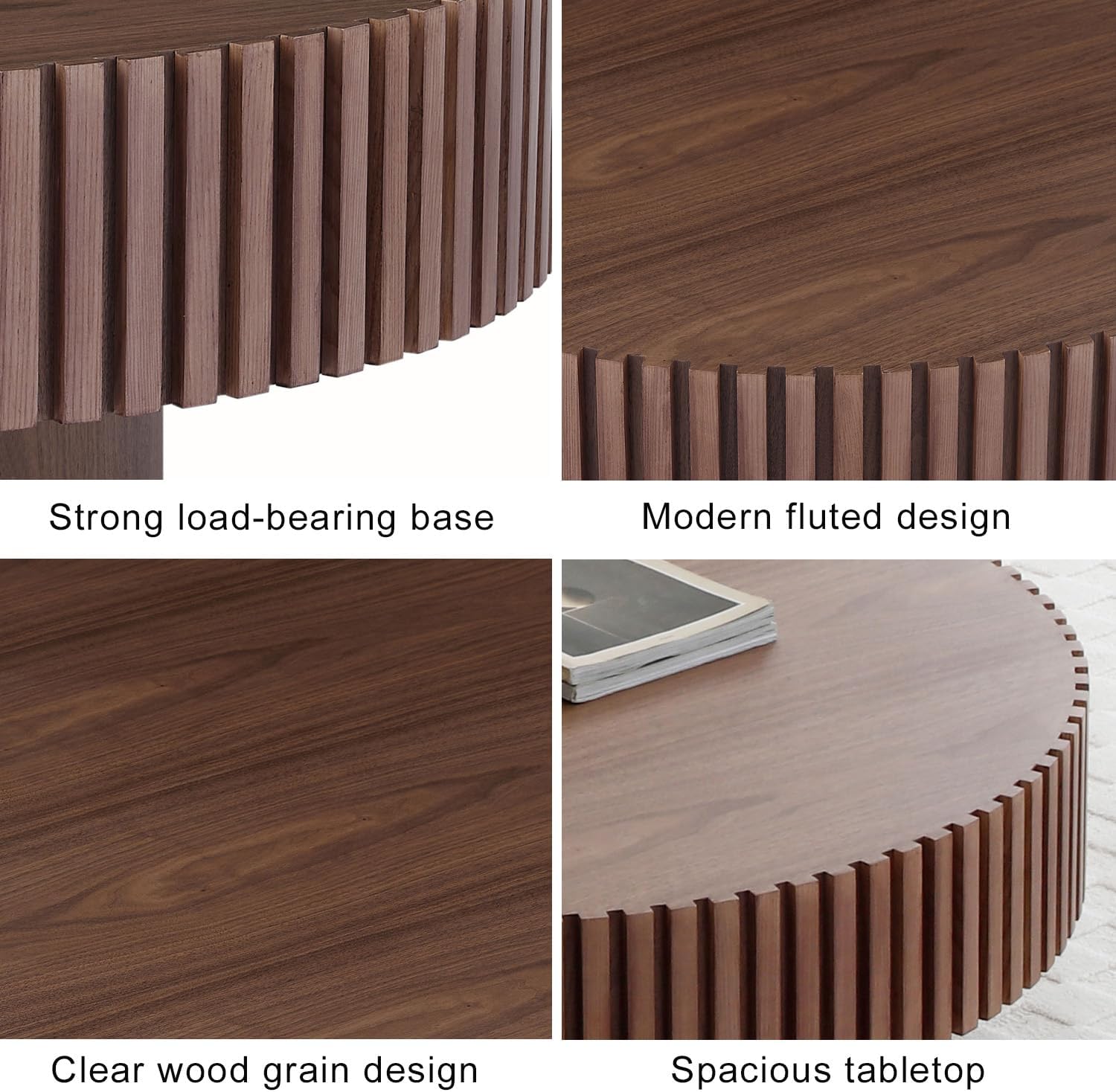 31' Round Coffee Table for Living Room, Mid Century Modern Coffee Table with Sturdy Pedestal, Circle Center Table Accent Tea Table for Apartment Walnut