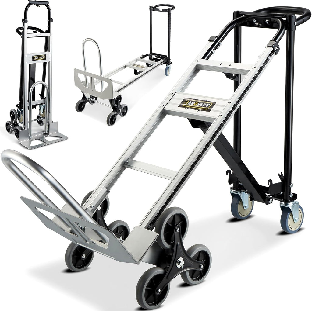 CSHT-2243B 3 in 1 Industrial Convertible Aluminum Hand Truck Dolly Cart, 1000 LBS Capacity, Heavy Duty Stair Climbing Utility Trolley Platform Cart with Wheels for Transport & Moving
