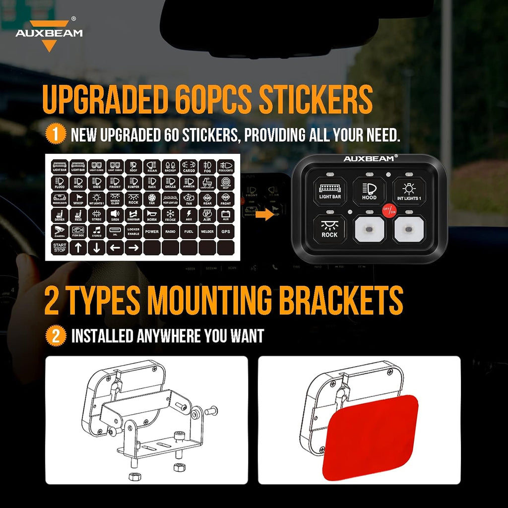 Auxbeam 6 Gang Switch Panel BC60 Universal Circuit Control Relay System Automatic Dimmable LED Switch Pod Touch Control Panel Switch Box for Car Truck Pickup Boat UTV SUV - Blue, 3 Years Warranty