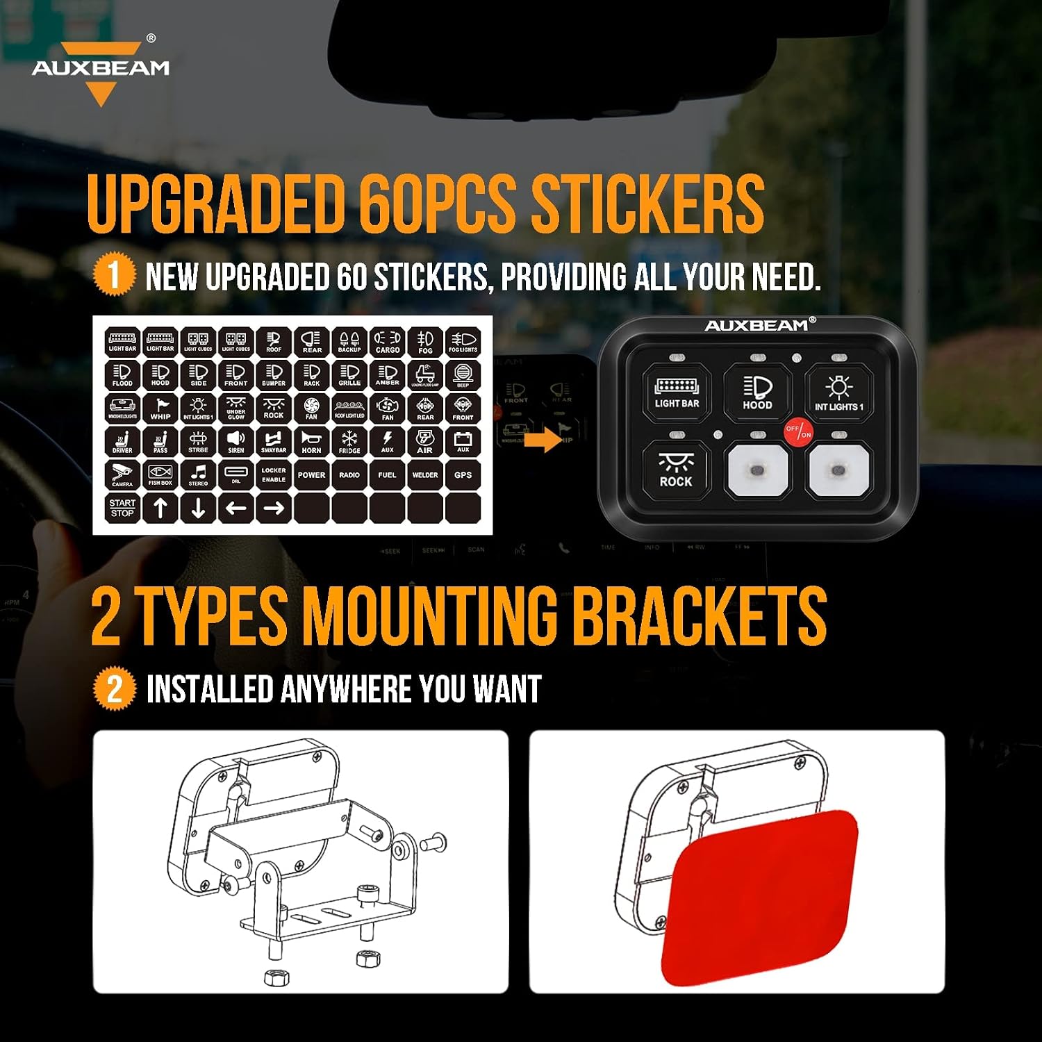 Auxbeam 6 Gang Switch Panel BC60 Universal Circuit Control Relay System Automatic Dimmable LED Switch Pod Touch Control Panel Switch Box for Car Truck Pickup Boat UTV SUV - Blue, 3 Years Warranty