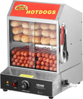 VEVOR Hot Dog Steamer, 28.5QT, 2-Tier Hot Dog Hut Steamer, 86℉~185℉ Temperature Control, Electric Bun Warmer with Tempered Glass Slide Doors Partition Plate Tong, Stainless Steel, for Hot Dogs & Buns