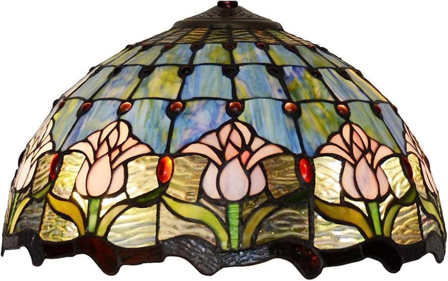 16 Inch Tulip Lampshade Replacement Tiffany Lamp Shade, Handmade Blue Tulip Stained Glass Lampshade Only for Floor Lights Table Lamps Ceiling Pendant Hanging Light Chandelier