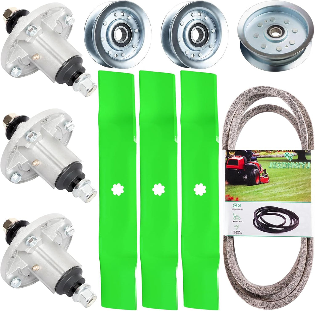 48 Inch Mower Deck Rebuild Kit - Fits John Deere 48' Deck LA145 LA165 LA155 D140 D160 E140 E160 LA110 LA115 LA100 LA120, Spindles (GY21098) Blades (GY20852) Idlers (GY20067 GY22082) Belt (GX20571)