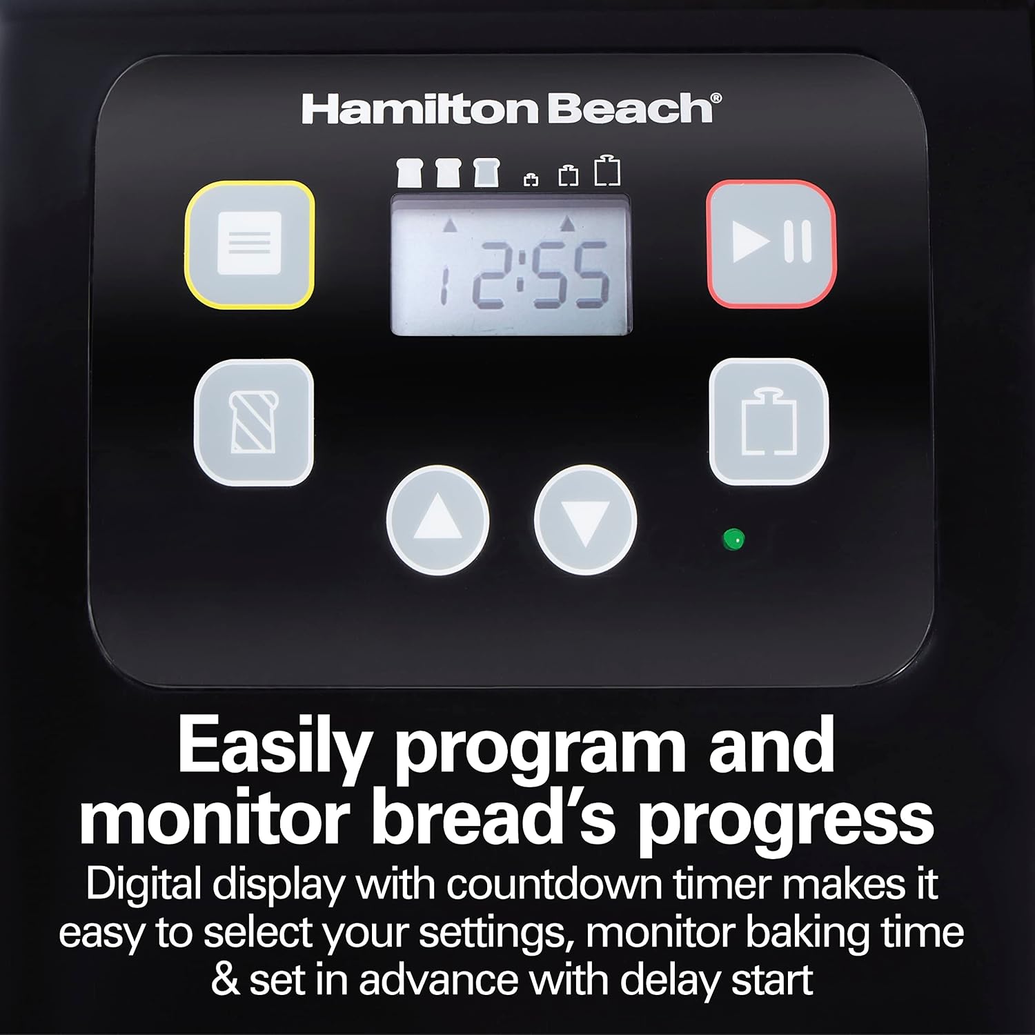 Hamilton Beach Automatic Bread Maker Machine, Digital, Programmable, 12 Settings + Gluten Free, PFAS-Free Nonstick Pan + Kneading Paddle, 2 lb Capacity, Black