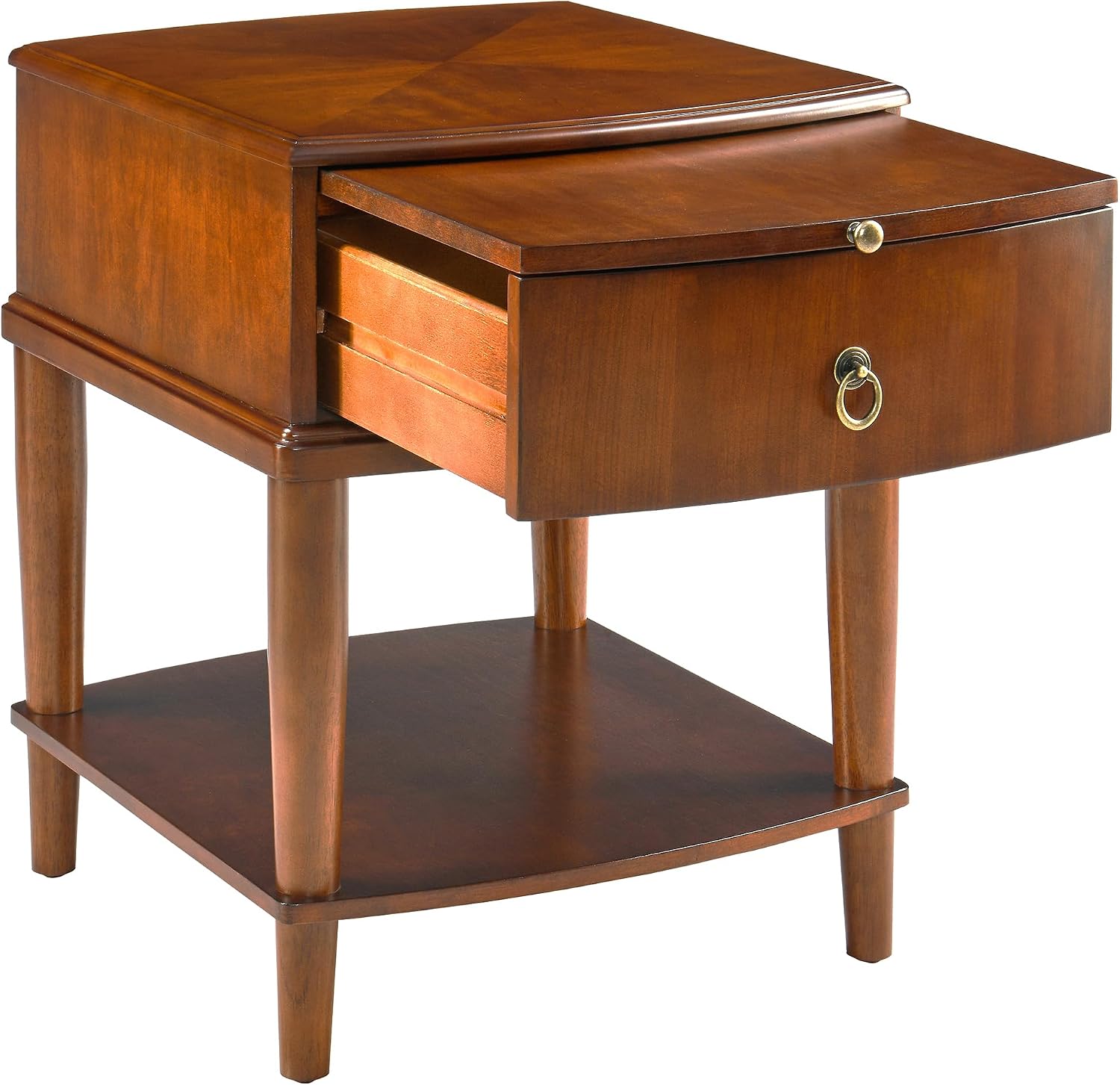 Wood Side End Table with Tray Extension and Storage Drawers, Sofa Side Table with Round Legs,No-Tools Assembly, Telephone Table for Living Room, Office, 17.7'L x 19.7'W x 22.8'H Beeswax CJZ-A1569-MG