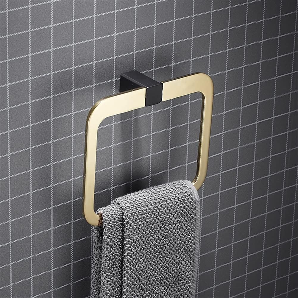 Bathroom Bath Towel Holder, Hand Towel Ring, Nordic Black Gold Square Towel Ring, Solid Towel Rack, Modern Style Towel Hanger, Hand Towel Holder