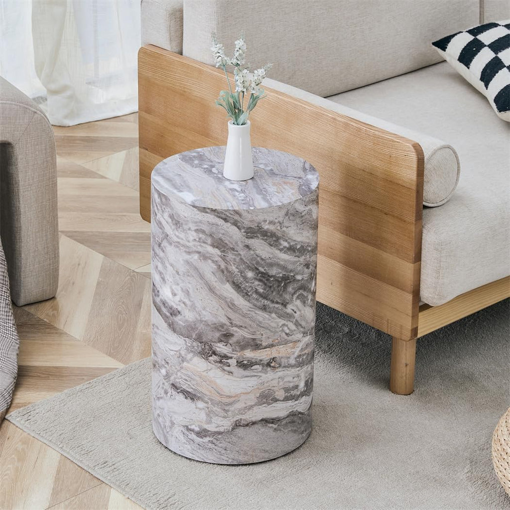 Round End Table Living Room Table, Faux Marble Sofa Couch Side Table, Bedside Nightstand for Small Spaces, Bedroom