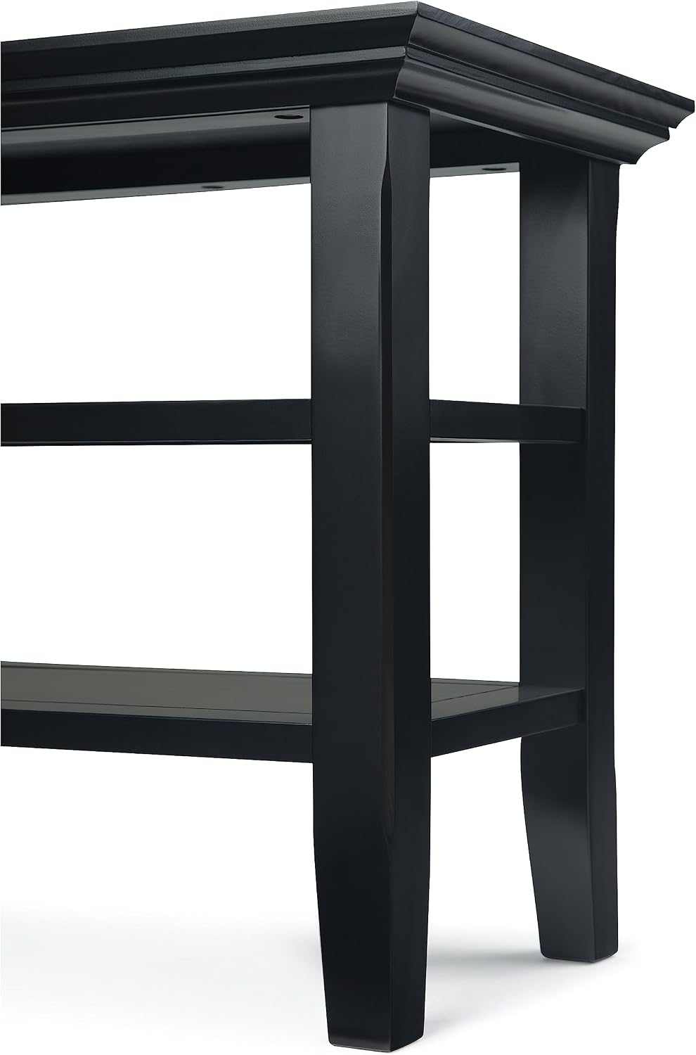 SIMPLIHOME Acadian Narrow Side Table - 14 inch Wide Solid Wood Rectangular End Table with 2 Open Shelves in Black, Transitional Lamp Stand or Nightstand for Living Room or Bedroom with Storage