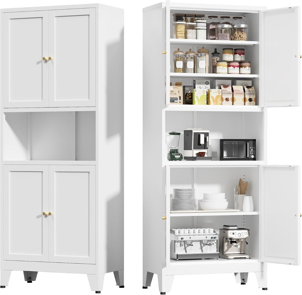 COFaR 69' Tall Modern Kitchen Pantry,Metal Storage Cabinet with Adjustable Shelves,Pantry Cabinet with 6-Tier,Freestanding Cupboard for Kitchen,Dining Room,Living Room,Bathroom,White