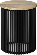 SIMPLIHOME Demy Side Table - 20 inch Wide Solid Mango Wood and Metal Tall Round End Table in Natural and Black, Industrial Accent Table for Living Room or Entryway with Slatted Base, Assembled