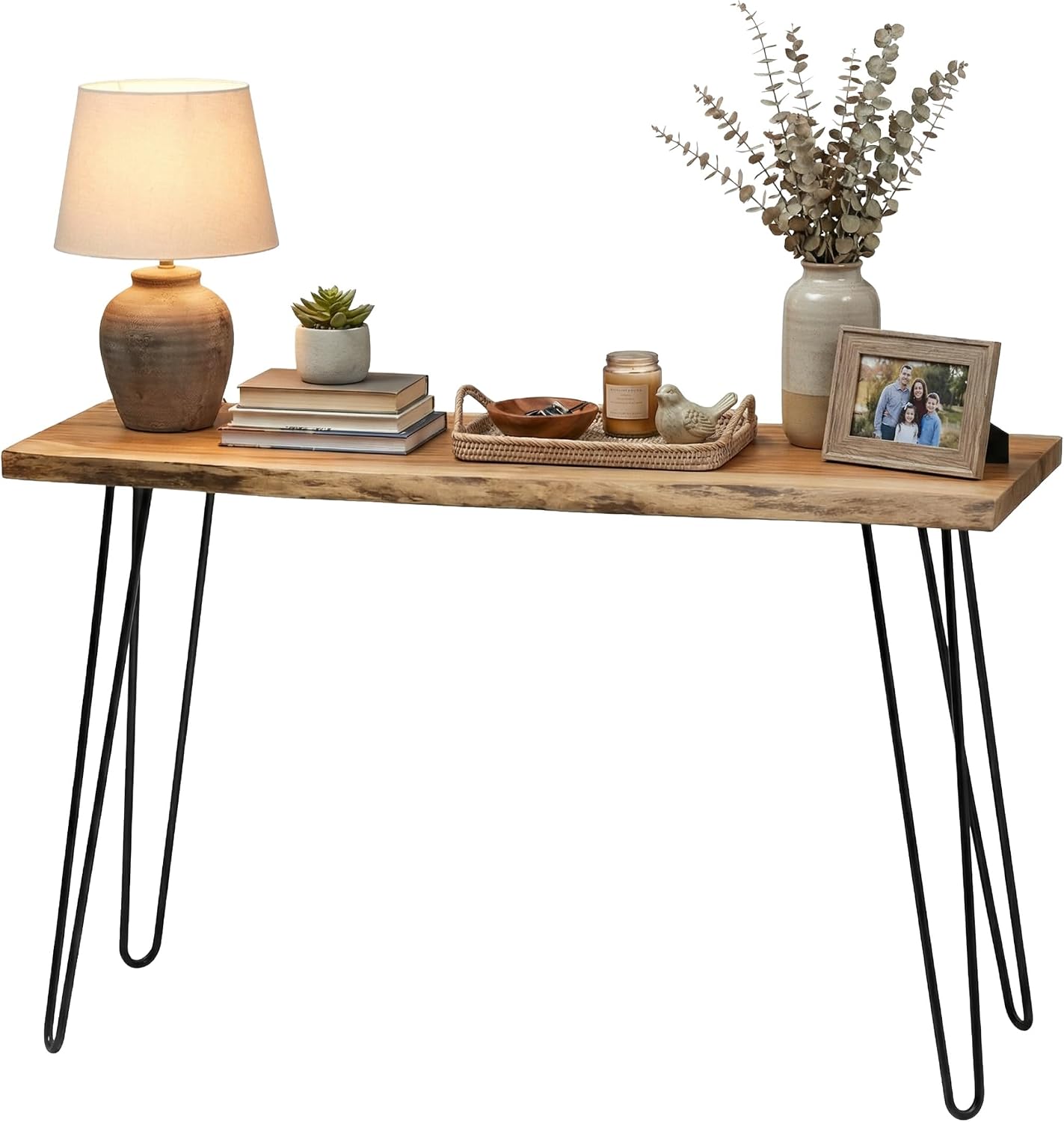 Alaterre Furniture Live Edge Wood Console Table with Hairpin Metal Legs – Rustic Solid Wood Sofa Table, Narrow Entryway Hallway Table, Industrial Farmhouse Media Console for Living Room (48 Inch)