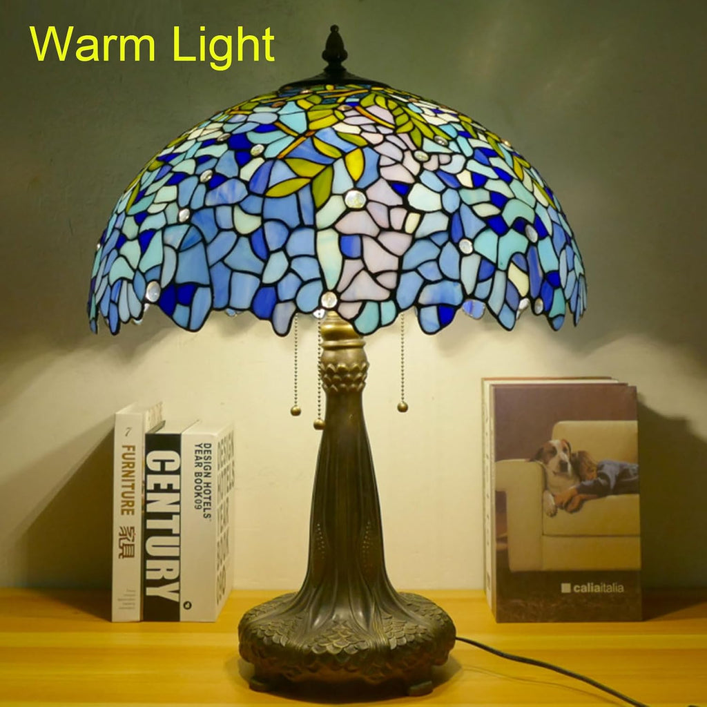 20 Inch Tiffany Stained Glass Single Lampshade Red tulip Blue wisteria Table Lamp Shade Pendant Hanging Light Fixture Floor lamp Replacement only,Wisteria