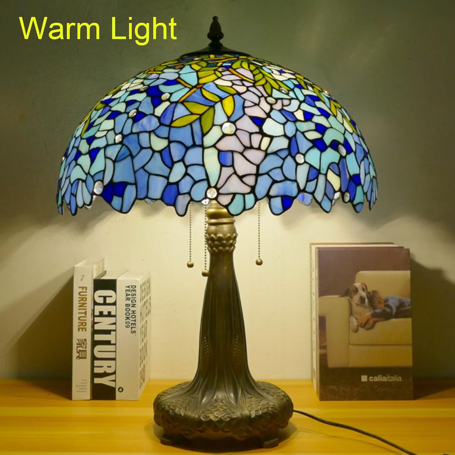 20 Inch Tiffany Stained Glass Single Lampshade Red tulip Blue wisteria Table Lamp Shade Pendant Hanging Light Fixture Floor lamp Replacement only,Wisteria