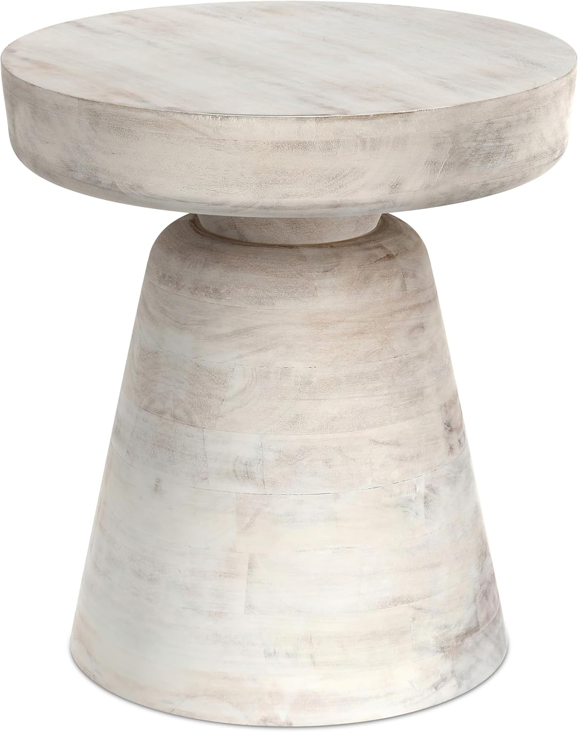 SIMPLIHOME Robbie Accent Table - 16 inch Wide Solid Mango Wood End Table in Distressed White Wash, Boho Contemporary Rustic Side Table for Living Room or Bedroom with Multipurpose Function, Assembled