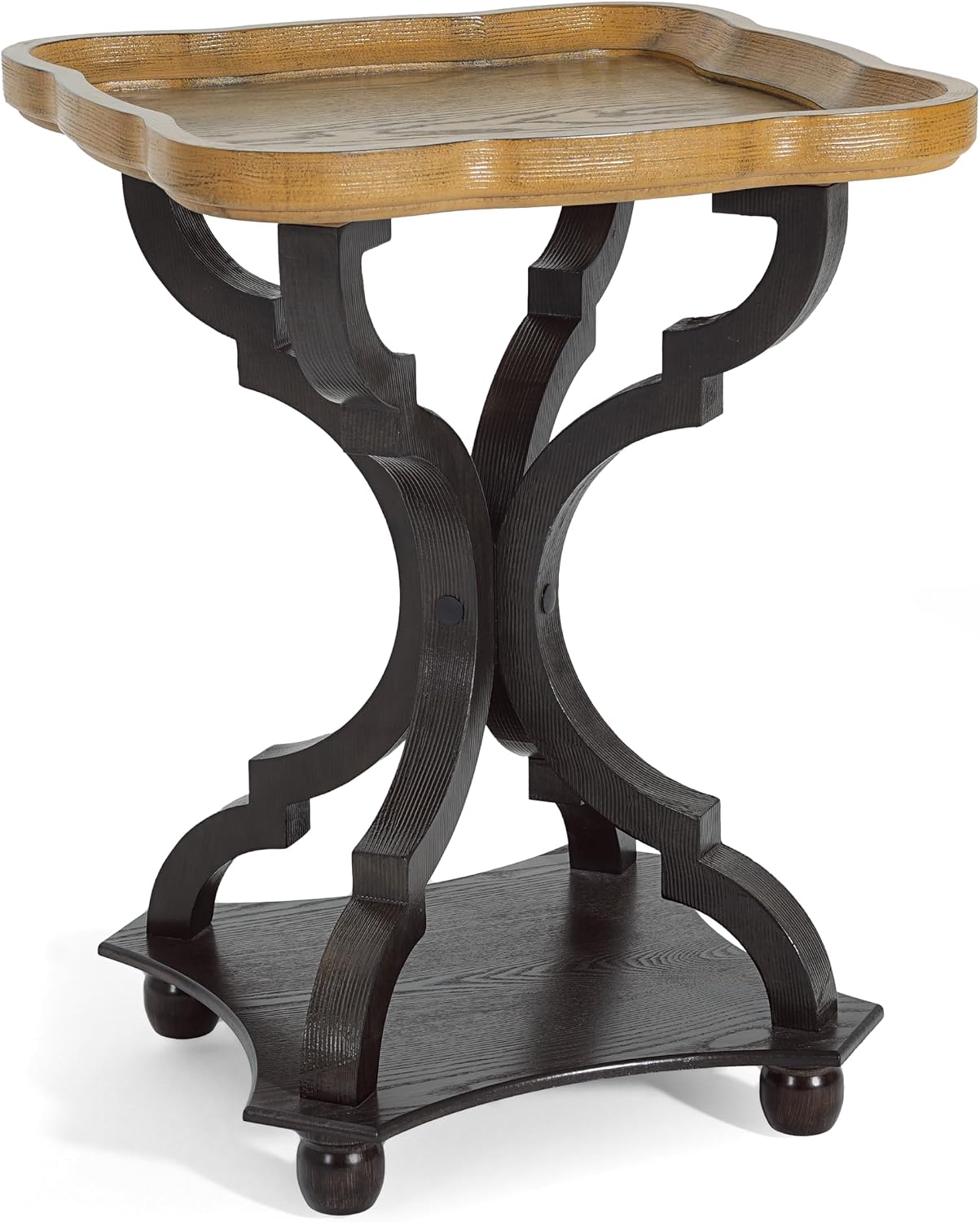 Christopher Knight Home Eudora 25' Small End Table, Hourglass Design Accent Table with Lipped Tabletop, French Country Furniture, Wooden Small Coffee Table, Living Room Side Table, Black + Natural