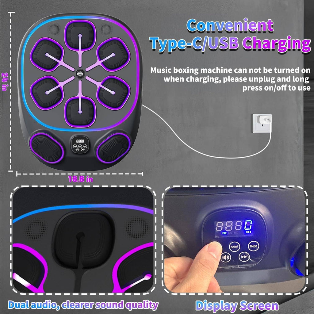 Smart Music Boxing Machine, Large LED Wall-Mounted Training Equipment for Adults - Supports Phone Sync, 9 Training Modes & Speed Control, Punch Tracking & Boxing Gloves,Fullgloves
