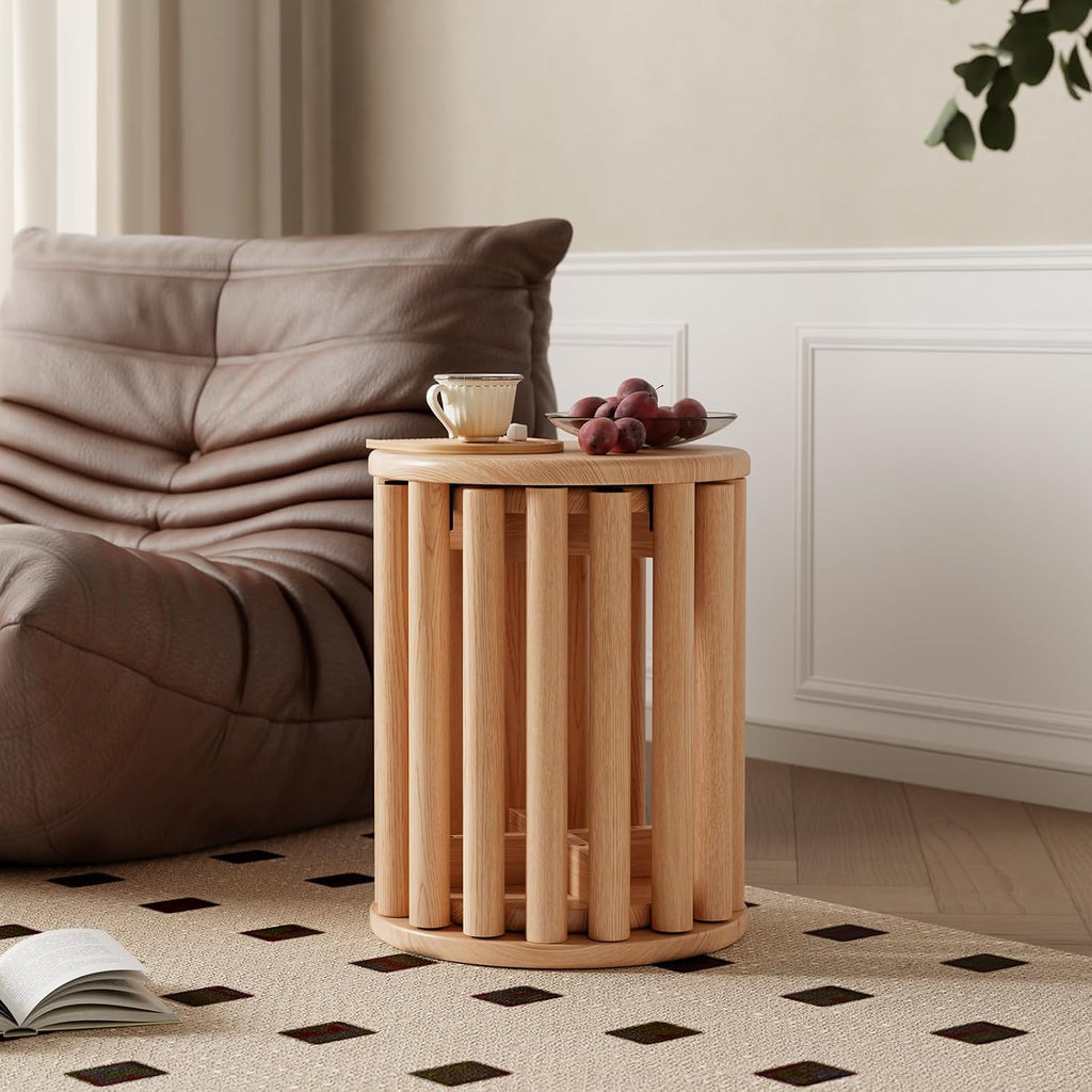 Stackable Stools Set of 4, 100% Solid Wood Stool No Installation Required, Side Table Multifunctional Space Saving 18 Inch Round Stool Modular Interlocking Coffe Table for Living Room
