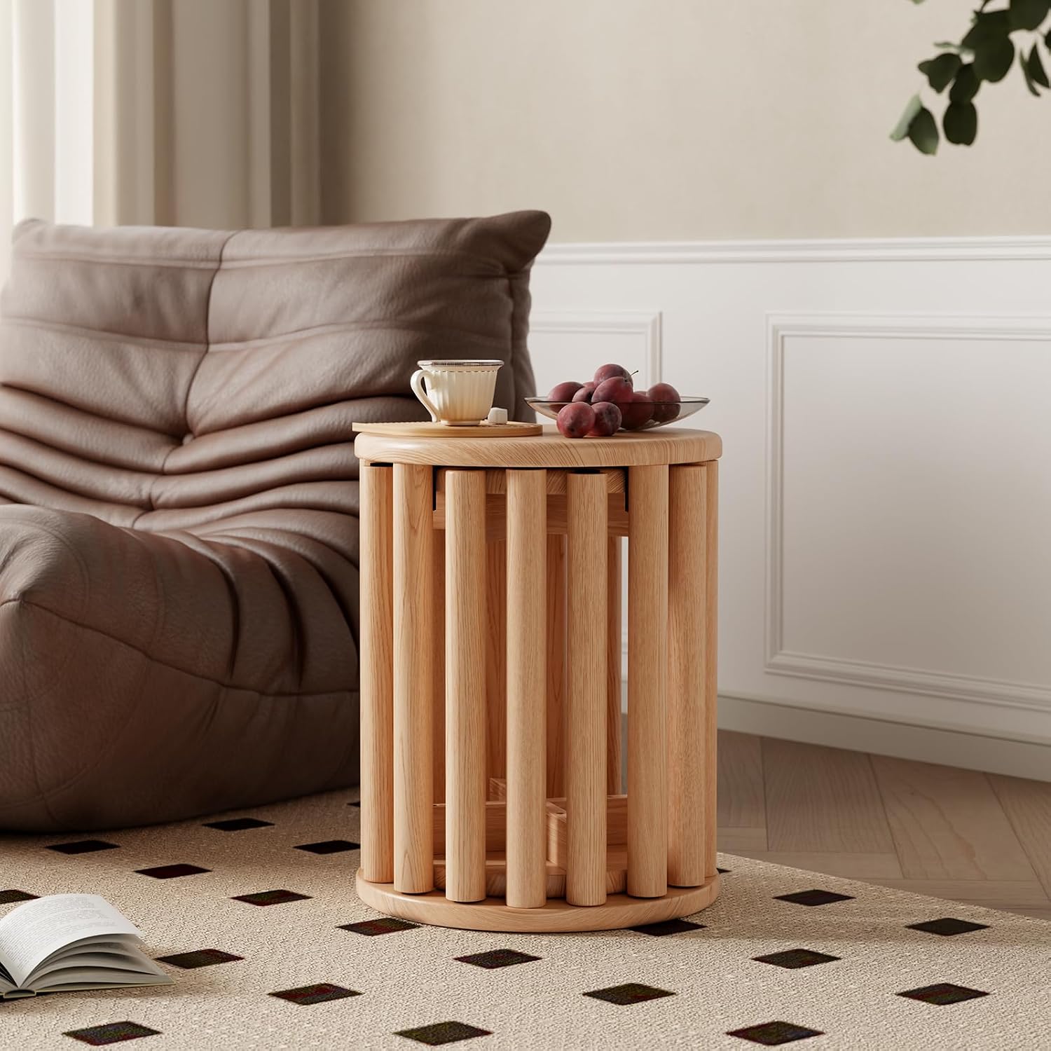 Stackable Stools Set of 4, 100% Solid Wood Stool No Installation Required, Side Table Multifunctional Space Saving 18 Inch Round Stool Modular Interlocking Coffe Table for Living Room