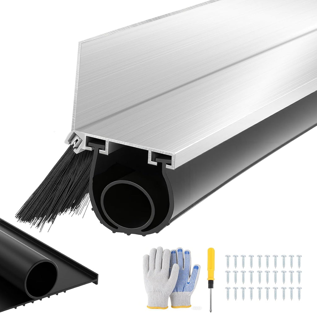20FT Universal Garage Door Seals Kit，Heavy Duty EPDM U+O Bottom Rubber Weatherproof Seal & Brush with Pre-drilled Aluminum Track，Universal Replacement Stops Rain, Drafts & Pests