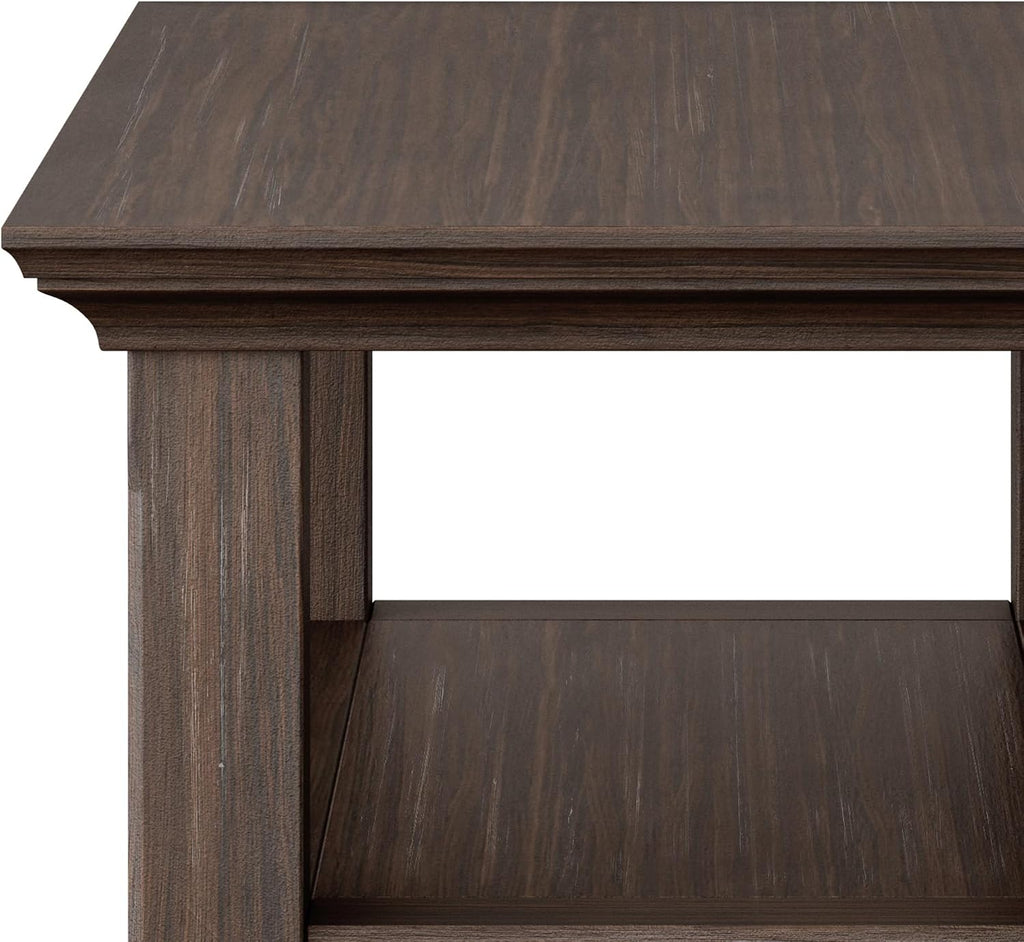 SIMPLIHOME Acadian Narrow Side Table - 14 inch Wide Solid Wood Rectangular End Table with 2 Open Shelves in Farmhouse Brown, Transitional Lamp Stand or Nightstand for Living Room or Bedroom