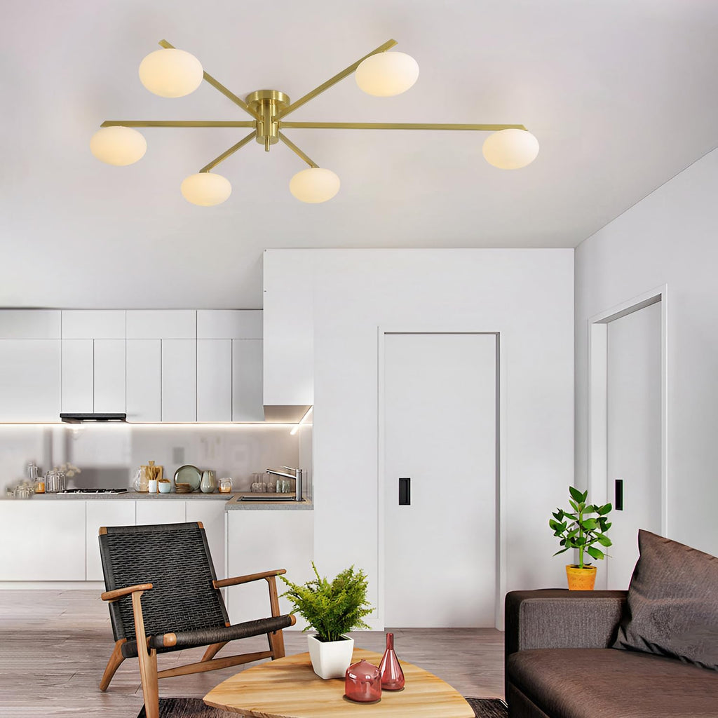 6-Lights Gold Sputnik Chandelier Modern Ceiling Light Fixtures Retro Glass Ceiling Lamp Industrial Semi Flush Mount Lights for Kitchen Living Room Dining Room MCL01-6 GD