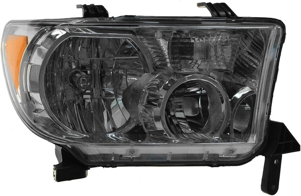 TRQ Driver and Passenger Side Headlight Assembly Set Chrome Housing Compatible with 2007-09 Toyota Tundra 2010-13 Toyota Tundra without Automatic Leveling Headlights 2008-17 Sequoia