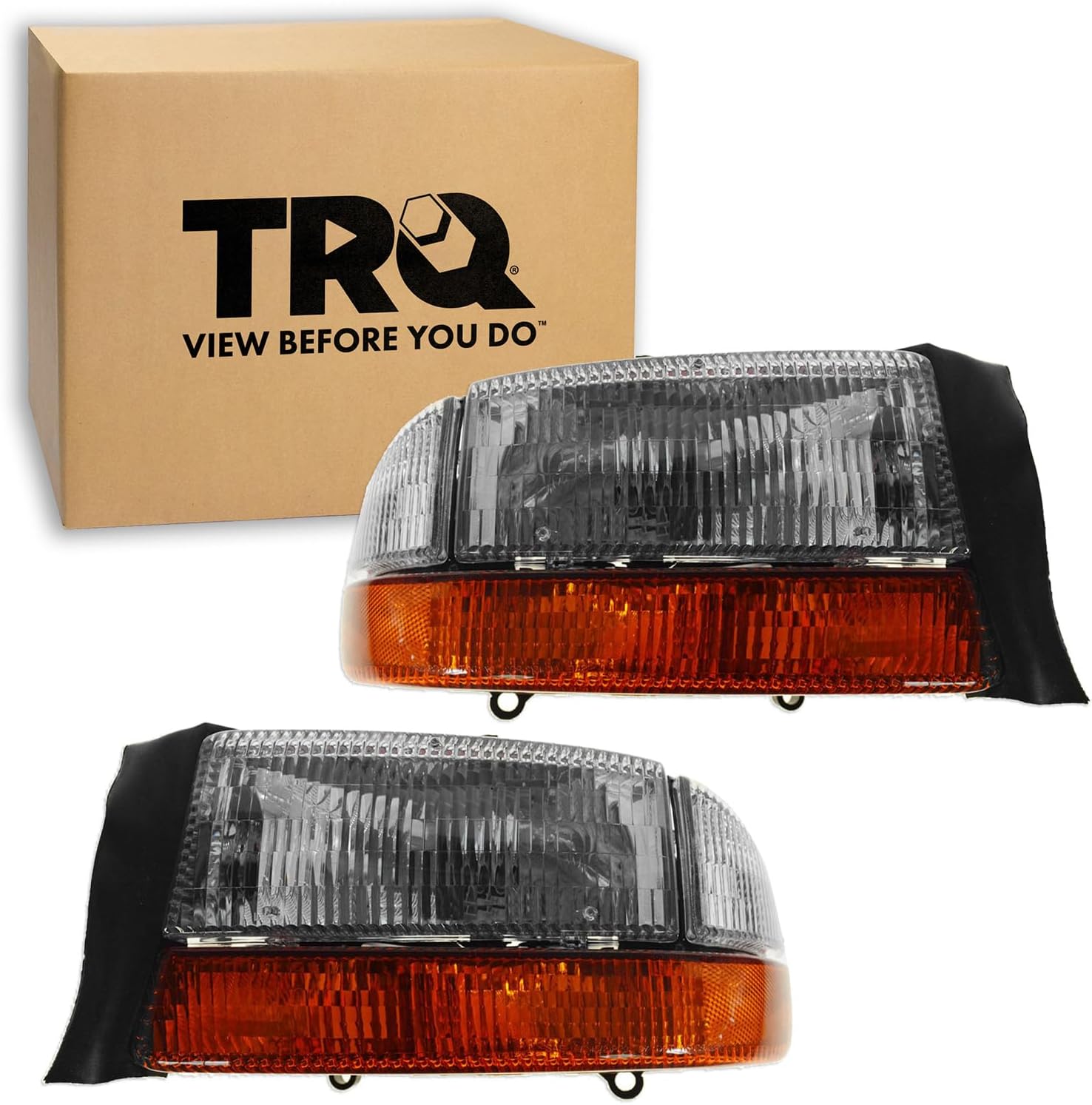 TRQ 2 Piece Headlight Assembly Set Driver & Passenger Side Compatible with Dodge Dakota 1997-2004 Durango 1998-2003 CH2502122 CH2503122 5055110AF 5055110AH 55055110AI 55055111AG 55055111AH 55055111AI