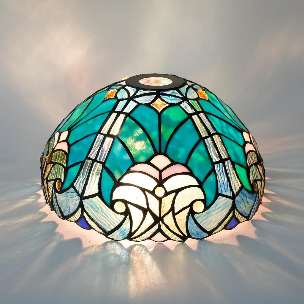 Lamp Shade Replacement Only 12 Inch Small Stained Glass Ceiling Light Blue led Vintage Art Deco For Pendant Wall Floor Lamps