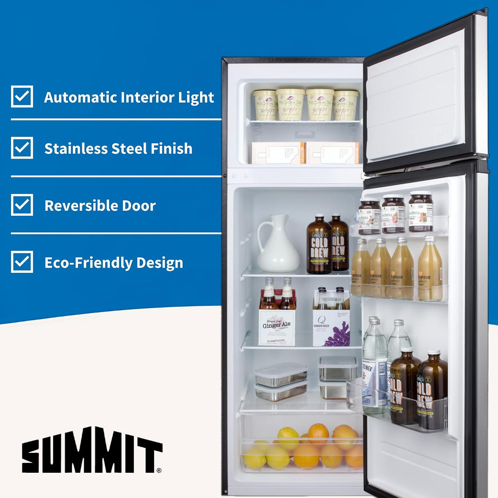 CP972SS Refrigerator-Freezer 22' Wide Refrigerator-Freezer; Cycle Defrost; 7.1 Cu.Ft.; Stainless Steel Doors; Adjustable Glass Shelves; Door Storage; Sealed Back and Black Cabinet